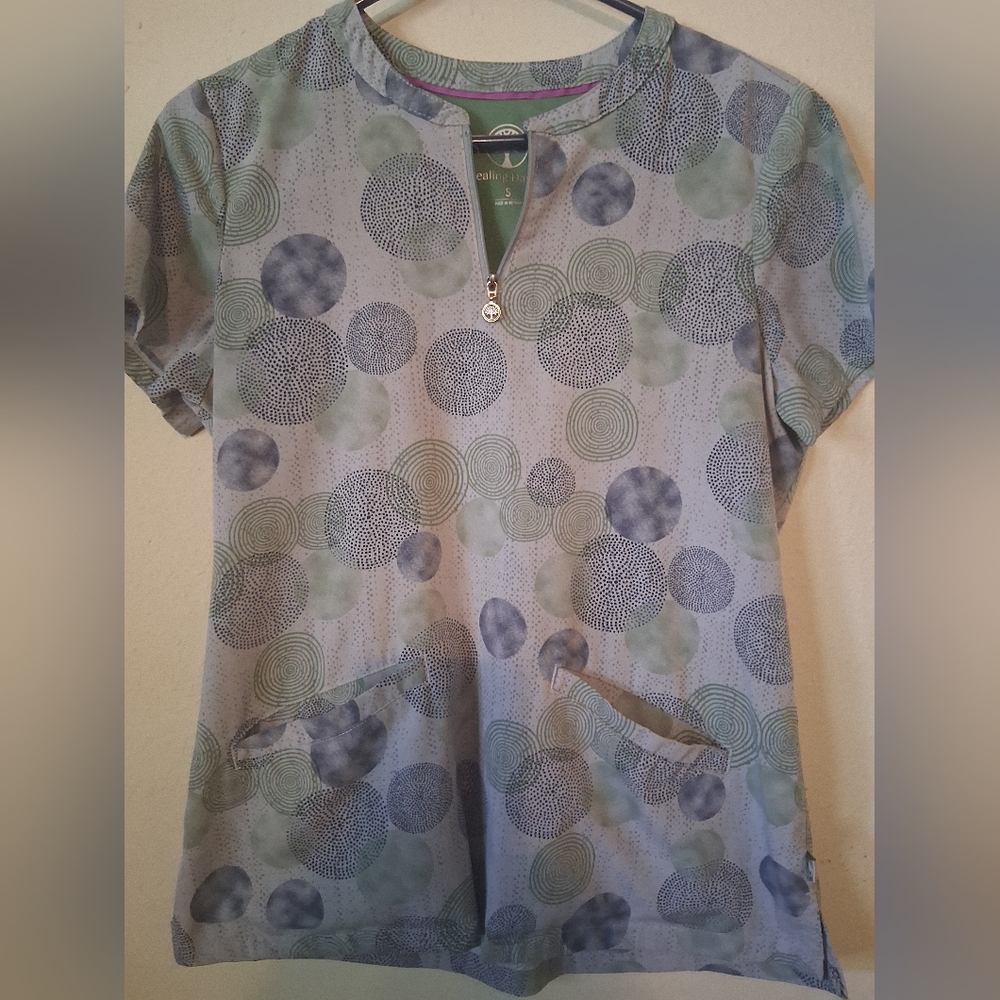 Healing Hands Blue and Green Patterned Top